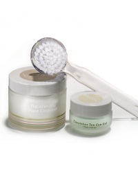 Start your days (or night out) with a clean fresh slate. Set includes: REBALANCING FACIAL CLEANSER Gently exfoliates face, neck and décolletage for smooth, glowing skin. This whipped cleanser uses micro exfoliators, rich emollients, ylang-ylang and imported oak root extract to clarify unevenness and refine skin's texture. The exotic ylang-ylang gives this cleanser a wonderfully calming, fresh scent. Apply with Facial Cleansing Brush ina circular motion. Start your days (or night out) with a clean fresh slate. Set includes: REBALANCING FACIAL CLEANSER Gently exfoliates face, neck and décolletage for smooth, glowing skin. This whipped cleanser uses micro exfoliators, rich emollients, ylang-ylang and imported oak root extract to clarify unevenness and refine skin's texture. The exotic ylang-ylang gives this cleanser a wonderfully calming, fresh scent. Apply with Facial Cleansing Brush ina circular motion.