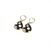 18k Yellow Gold Plated Black and White Enamel White CZ Paisley Flower Teardrop Leverback Dangle Earrings