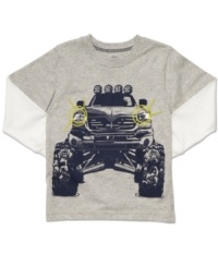 A monster truck for the little boy who loves big wheels: Carter's graphic tee with long-under-short sleeves for a layered look. A monster truck for the little boy who loves big wheels: Carter's graphic tee with long-under-short sleeves for a layered look.