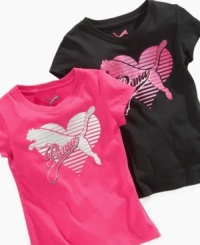 The glittery gradient graphic on this retro logo tee from Puma will keep her looking sporty and stylish from sunup to sundown. The glittery gradient graphic on this retro logo tee from Puma will keep her looking sporty and stylish from sunup to sundown.