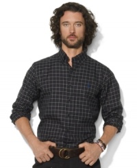 Preppy and rugged style handsomely intertwine in this woven cotton must-have, constructed for a relaxed fit and accented with Ralph Lauren's embroidered pony. Preppy and rugged style handsomely intertwine in this woven cotton must-have, constructed for a relaxed fit and accented with Ralph Lauren's embroidered pony.