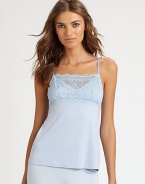 Feather-inspired semi-sheer lace covers a sweetheart neckline with delicate straps. Sweetheart necklineAdjustable spaghetti strapsScalloped lace overlay at necklineAbout 24¾ from shoulder to hem85% nylon/15% elastaneHand washMade in Italy