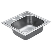 Moen 22851 Excalibur 2 Hole Stainless Steel 22 Gauge Single Bowl Drop In Sink, Stainless Moen 22851 Excalibur 2 Hole Stainless Steel 22 Gauge Single Bowl Drop In Sink, Stainless
