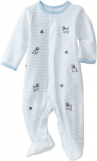 Little Me Baby-Boys Newborn Puppy Schiffli Footie and Hat, Light Blue Stripe, 9 Months