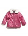 GUESS Pleather Jacket with Faux-Fur Collar, DEEP PINK (18M)