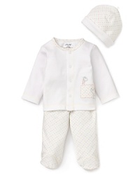 Embroidered with a droll giraffe, this cozy cardigan, bodysuit and pant usher your newborn into the world in comfort and style. Embroidered with a droll giraffe, this cozy cardigan, bodysuit and pant usher your newborn into the world in comfort and style.