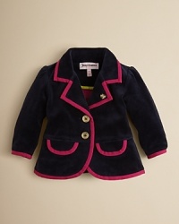 Contrast trim gives this adorably chic blazer a hot-pink prettiness. A great option for her debut at brunch with the girls. Contrast trim gives this adorably chic blazer a hot-pink prettiness. A great option for her debut at brunch with the girls.