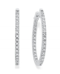 Reflect the light from every angle. These sparkling hoop earrings feature an in and out design decorated with round-cut diamonds (1/2 ct. t.w.). Set in 14k white gold. Approximate inch. 1 inch. Reflect the light from every angle. These sparkling hoop earrings feature an in and out design decorated with round-cut diamonds (1/2 ct. t.w.). Set in 14k white gold. Approximate inch. 1 inch.