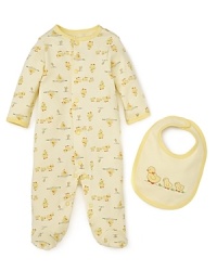 This cozy footie and bib set are resplendent with rich duck embroidery, ensuring a cozy and cute round-the-house style for your new arrival. This cozy footie and bib set are resplendent with rich duck embroidery, ensuring a cozy and cute round-the-house style for your new arrival.