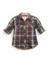 GUESS Kids Boys Pearson Shirt with Roll-Up Sleeves, PLAID (4)