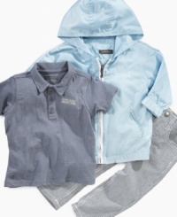 Be prepared for anything. Layer him in cuteness with this cool polo shirt, pant and jacket set from Kenneth Cole Reaction. Be prepared for anything. Layer him in cuteness with this cool polo shirt, pant and jacket set from Kenneth Cole Reaction.