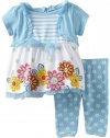 Young Hearts Baby-girls Infant 2 Piece Knit Shirt And Pant, Blue, 18 Months