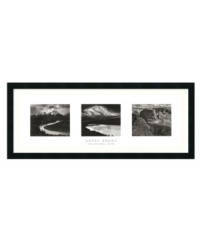 Go cross country with Ansel Adams. The famed landscape photographer leads the way through America's magnificent national parks in this black-and-white triptych. Frame features smooth, matte-black finish. Go cross country with Ansel Adams. The famed landscape photographer leads the way through America's magnificent national parks in this black-and-white triptych. Frame features smooth, matte-black finish.