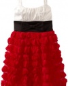 Ruby Rox Kids Girls 7-16 Rosette Skirt Colorblock Dress, Ivory/Black/Red, 8