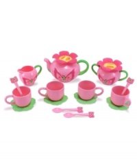 Rosy colors and charming decorations on this Melissa and Doug set sweetens tea-party play and are even usable at snack-time too! Rosy colors and charming decorations on this Melissa and Doug set sweetens tea-party play and are even usable at snack-time too!