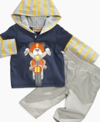 Your little daredevil will be ready for his next adventure in this sporty hoodie and pant set from Kids Headquarters. Your little daredevil will be ready for his next adventure in this sporty hoodie and pant set from Kids Headquarters.