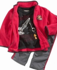 Trucking through school will be a breeze in this adorable set by Kids Headquarters featuring a fleece jacket, sporty pants, and a bulldozer graphic tee. Trucking through school will be a breeze in this adorable set by Kids Headquarters featuring a fleece jacket, sporty pants, and a bulldozer graphic tee.