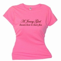 Flirty Diva Tees Woman's SoftStyle T-Shirt-A Jersey Girl knows how to have fun-Pink Azalea-Brown Size XX-Large Fits 43 inch bust Flirty Diva Tees Woman's SoftStyle T-Shirt-A Jersey Girl knows how to have fun-Pink Azalea-Brown Size XX-Large Fits 43 inch bust
