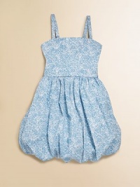Bubbling over with cuteness, this colorful, floral frock is crafted in a stylish bubble silhouette.SquareneckRear elasticized strapsHidden side zipperFull skirtBubble hemFull linedCottonMachine washMade in the USA of imported fabric Bubbling over with cuteness, this colorful, floral frock is crafted in a stylish bubble silhouette.SquareneckRear elasticized strapsHidden side zipperFull skirtBubble hemFull linedCottonMachine washMade in the USA of imported fabric
