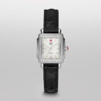 Michele Woman's MWW06D000001 Deco Mini Diamond Black Alligator Watch Michele Woman's MWW06D000001 Deco Mini Diamond Black Alligator Watch