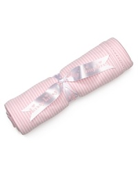 Arriving bundled and tied with a bow, this cuddly striped blanket is rendered in soft stripes and sateen trim. Arriving bundled and tied with a bow, this cuddly striped blanket is rendered in soft stripes and sateen trim.
