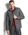 This handsome Marc Ecko Cut & Sew jacket is made from warm wool and boasts a classic military style.