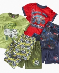 He's all boy. And after a day of hard play, he'll enjoy this cozy shirt, short and pant sleepwear set from Komar Kids so he can get good sleep and do it all again tomorrow. He's all boy. And after a day of hard play, he'll enjoy this cozy shirt, short and pant sleepwear set from Komar Kids so he can get good sleep and do it all again tomorrow.
