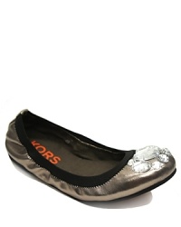 A closeup-ready ballet flat from KORS Michael Kors, the Bradshaw features a glam goldtone shell and rhinestone accents at the toe. A closeup-ready ballet flat from KORS Michael Kors, the Bradshaw features a glam goldtone shell and rhinestone accents at the toe.