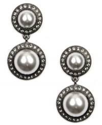 Business formal or special occasion? You be the judge. Givenchy's dramatic drop earrings transition from day to night with shimmering plastic pearls and black glass accents. Set in hematite tone mixed metal. Approximate drop: 1-5/8 inches. Business formal or special occasion? You be the judge. Givenchy's dramatic drop earrings transition from day to night with shimmering plastic pearls and black glass accents. Set in hematite tone mixed metal. Approximate drop: 1-5/8 inches.