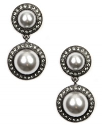 Business formal or special occasion? You be the judge. Givenchy's dramatic drop earrings transition from day to night with shimmering plastic pearls and black glass accents. Set in hematite tone mixed metal. Approximate drop: 1-5/8 inches.