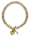 Show your love for Juicy Couture. This chunky collar necklace grabs gilded glam with heart and J logo charms. Chain crafted in gold tone stainless steel. Charms crafted in gold tone mixed metal with toggle clasp. Approximate length: 16 inches. Approximate drop: 1-3/4 inches.