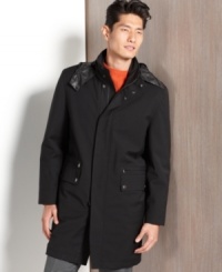 A sleek look. This Gilroy raincoat keeps you dry and looking fresh, with a hidden hood to add extra warmth. A sleek look. This Gilroy raincoat keeps you dry and looking fresh, with a hidden hood to add extra warmth.