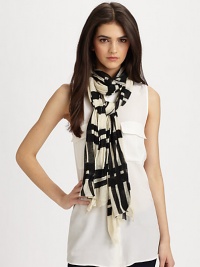 EXCLUSIVELY AT SAKS. Ultra-soft cashmere, woven in a graphic check print.Cashmere31½ X 79Dry cleanImported EXCLUSIVELY AT SAKS. Ultra-soft cashmere, woven in a graphic check print.Cashmere31½ X 79Dry cleanImported