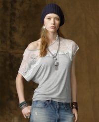 Classic elegance meets downtown chic in Denim & Supply Ralph Lauren's lace-and-jersey drop-shoulder tee.