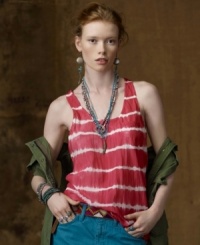 As if tie-dye weren't already effortlessly cool, we splashed it across our breezy woven cotton-silk tank for a boho-chic finish, from Denim & Supply Ralph Lauren. As if tie-dye weren't already effortlessly cool, we splashed it across our breezy woven cotton-silk tank for a boho-chic finish, from Denim & Supply Ralph Lauren.
