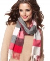 Stand up to winter with this trendsetting, color blocked cashmere scarf keeping you warm and cheery. By Charter Club.