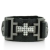 Jet Black Leather and Rhinestone Cross Cuff Bracelet, Fits 6-7-8 Inches