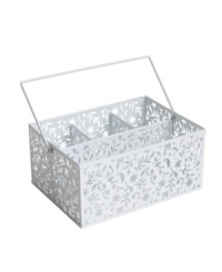 Pretty organized. This large multipurpose caddy from Design Ideas marries function and style in coated steel stamped with a frilly floral pattern. Fill with flatware, assorted condiments or office supplies. Pretty organized. This large multipurpose caddy from Design Ideas marries function and style in coated steel stamped with a frilly floral pattern. Fill with flatware, assorted condiments or office supplies.
