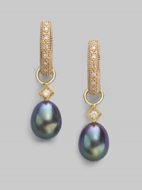 A shimmering black pearl drop with 18K yellow gold and sparkling diamond accents.Diamond, 0.03 tcw Black pearl 18K yellow gold Length, about ½ Imported Please note: Hoop earrings sold separately. A shimmering black pearl drop with 18K yellow gold and sparkling diamond accents.Diamond, 0.03 tcw Black pearl 18K yellow gold Length, about ½ Imported Please note: Hoop earrings sold separately.