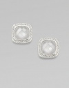 A center, faceted doublet surrounded by dazzling stones for a simply elegant style. Rhodium plated brassCrystalsCubic zirconiaCeramicSize, about ½Post backImported 