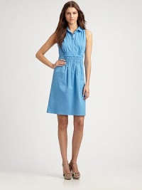 A crisp, poplin design featuring smocked waist details for a great fit. By far, this is a quintessential, everyday-chic dress. Collar neckSleevelessButton placketSmocked waist detailAbout 25 from natural waist67% cotton/28% polyester/5% elastaneDry cleanImported Model shown is 5'10 (177cm) wearing US size 4. A crisp, poplin design featuring smocked waist details for a great fit. By far, this is a quintessential, everyday-chic dress. Collar neckSleevelessButton placketSmocked waist detailAbout 25 from natural waist67% cotton/28% polyester/5% elastaneDry cleanImported Model shown is 5'10 (177cm) wearing US size 4.