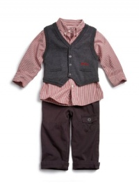 GUESS Kids Boys Shirt, Sweater Vest and Pants Set, CHARCOAL GREY (12M) GUESS Kids Boys Shirt, Sweater Vest and Pants Set, CHARCOAL GREY (12M)
