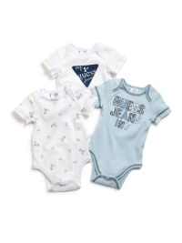 GUESS Kids Boys Three Bodysuits, MULTICOLORED (3/6M)