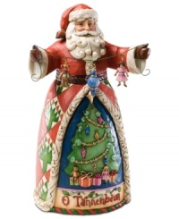 Santa wins most spirited this year as he debuts a new red suit emblazoned with an iconic Christmas tree. Ready to hang another string of his favorite ornaments, this folk-inspired figurine perfectly captures the festivities. Santa wins most spirited this year as he debuts a new red suit emblazoned with an iconic Christmas tree. Ready to hang another string of his favorite ornaments, this folk-inspired figurine perfectly captures the festivities.