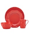 A cut above. The Castle Peak place setting presents an ultra-modern take on kate spade new york's signature bow motif featuring bold faceted accents in chili-red stoneware.