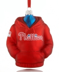 Suit up for Christmas, the Phillies way! Kurt Adler's shiny glass hoodie ornament is a guaranteed home run for Philadelphia baseball fans. Suit up for Christmas, the Phillies way! Kurt Adler's shiny glass hoodie ornament is a guaranteed home run for Philadelphia baseball fans.