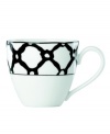 Designer kate spade takes basic black and white in a bold new direction with St. Kitts Exeter Road dinnerware. The dishes have a chainlink pattern that crisscrosses this bone china cup for striking everyday style.