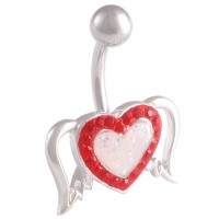 14 Gauge (1.6mm), 3/8Inch (10mm) [ Wing Heart ] [ Light Siam ] Ferido cute new belly rings navel bar piercing Swarovski crystal long surgical steel unique button earrings AWHL - Pierced Jewellery Body Piercing Jewelry
