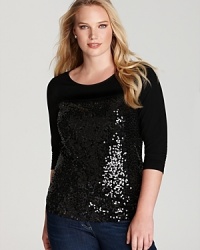 Dripping with decadence, this sequin Calvin Klein Plus top illuminates your day, then ignites the night. Slip it on and prepare to stand out. Dripping with decadence, this sequin Calvin Klein Plus top illuminates your day, then ignites the night. Slip it on and prepare to stand out.
