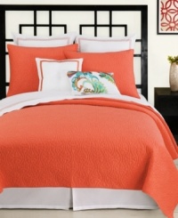 Always fun and vibrant, Trina Turk's Santorini Coral sham features a bold coral color and tone-on-tone quilting details for plush texture and a totally Trina flair. Always fun and vibrant, Trina Turk's Santorini Coral sham features a bold coral color and tone-on-tone quilting details for plush texture and a totally Trina flair.